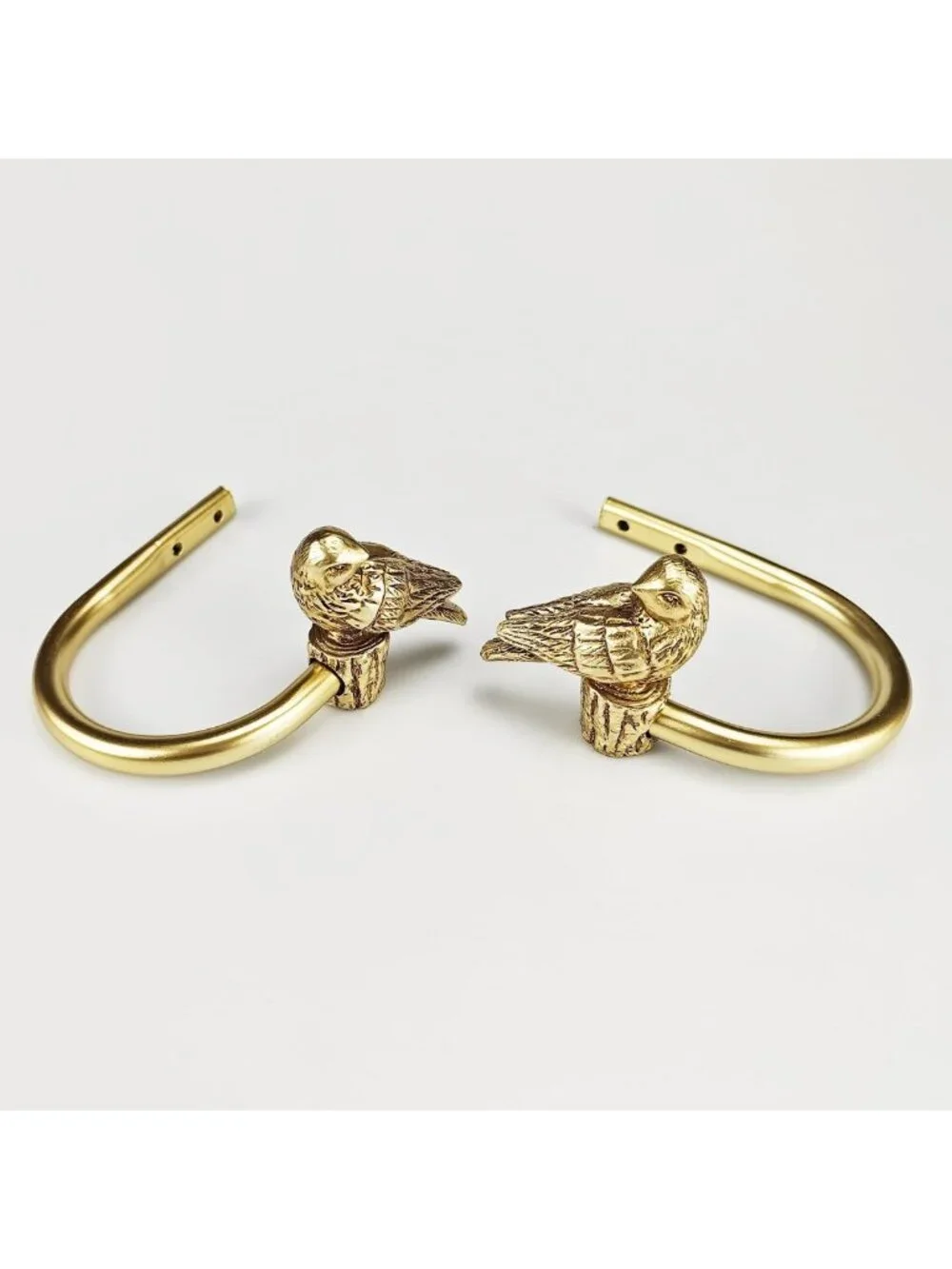 Elegant Gold Curtain Holdbacks with Resin Bird Design, Wall Mount Drapery Hooks